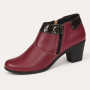 Botine dama grena din piele naturala cu toc gros si fermoar MV4GRN